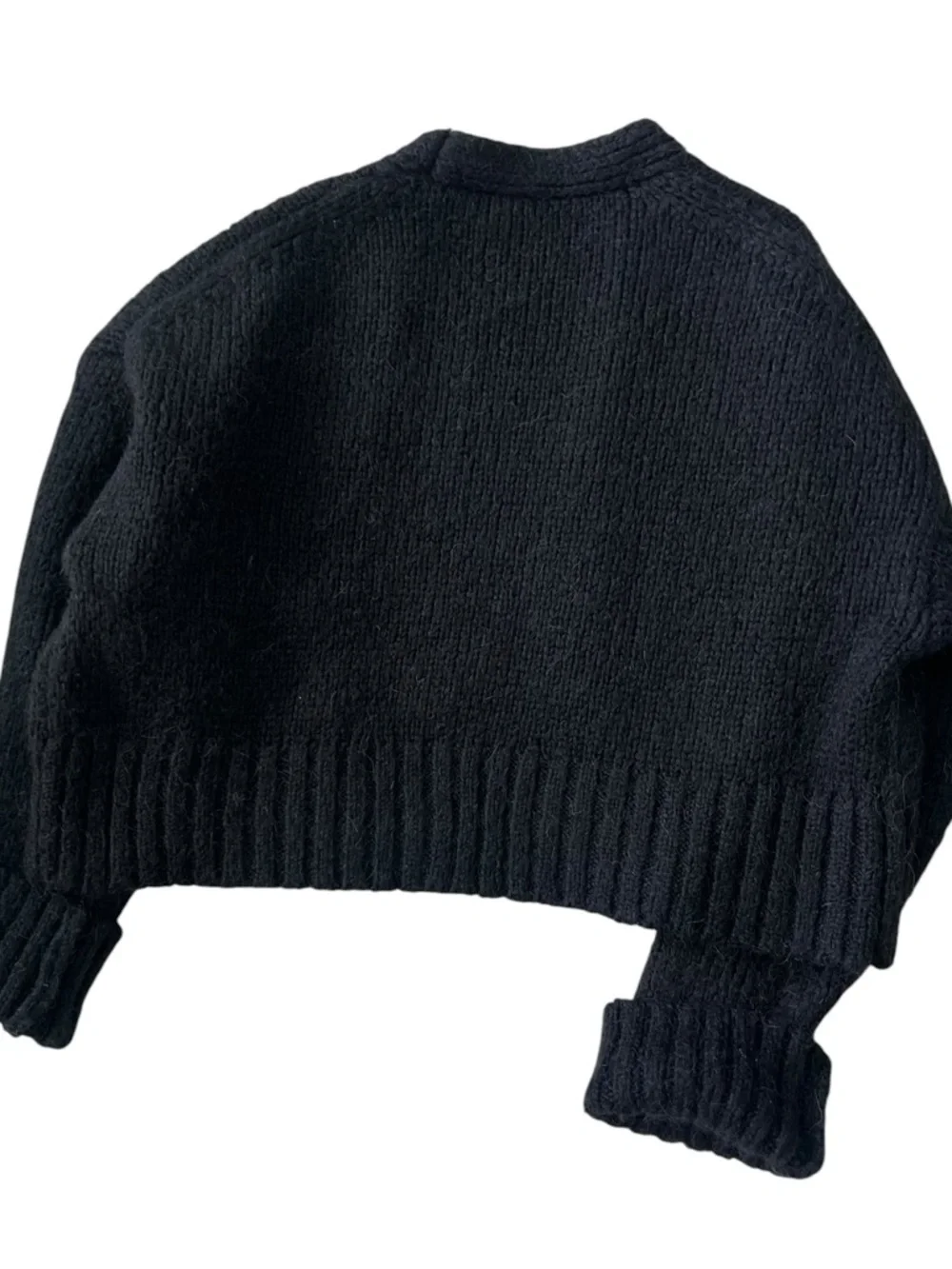 Zara Knit Open Front Cardigan Sweater Cropped Wool & Alpaca Blend  Black Size S - Picture 3 of 8